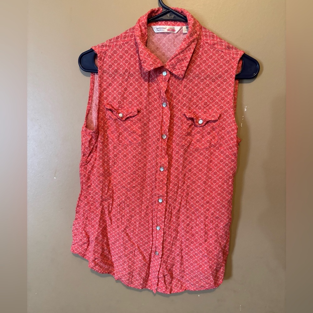 Vintage Style Western Sleeveless Pearl Snap Top - Cumberland Outfitters - Size M